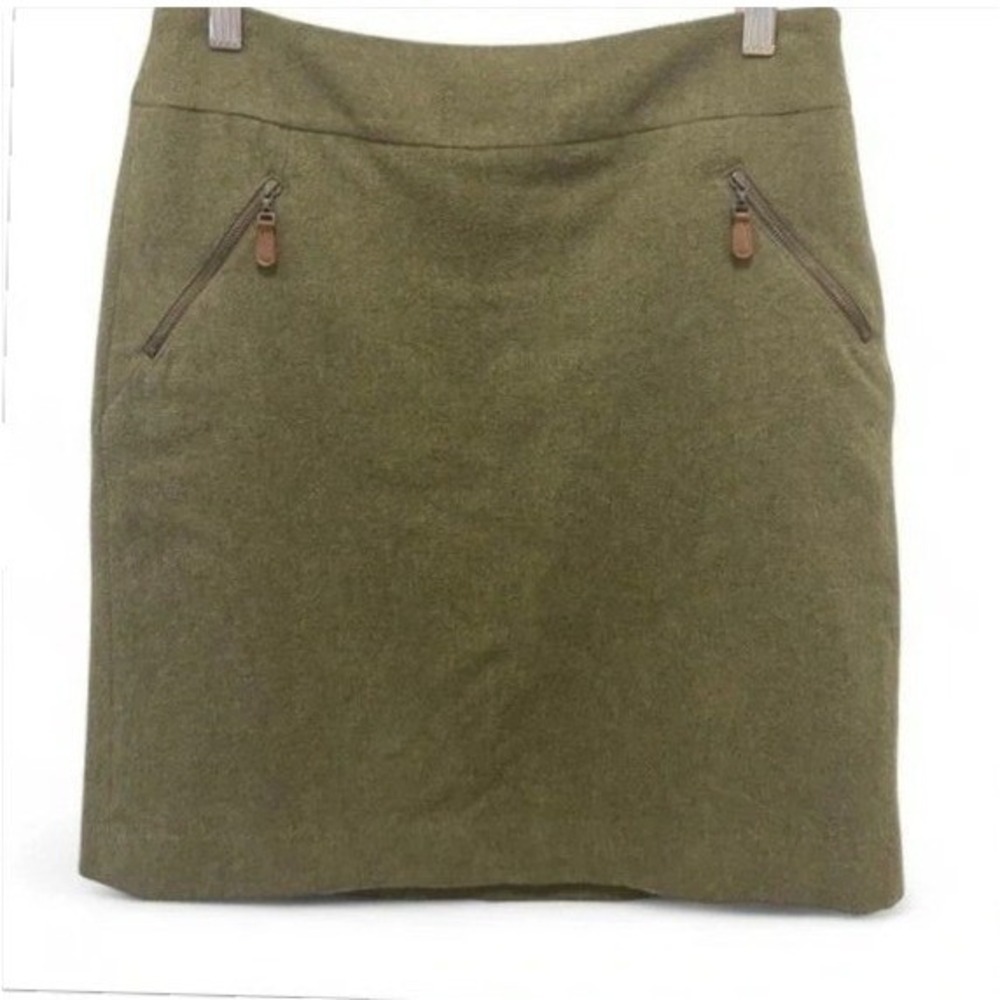 Talbots Wool Blend Pencil Skirt 4 Moss Green Leather Zip Pocket Academia Preppy